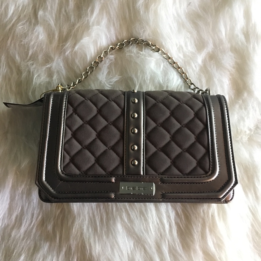 bebe Quilted Brown Crossbody Bag with Gold Chain